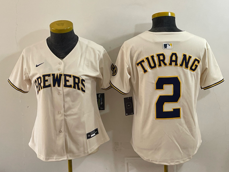 Women 2026 Milwaukee Brewers #2 Turang cream Game Nike MLB Jersey 100403